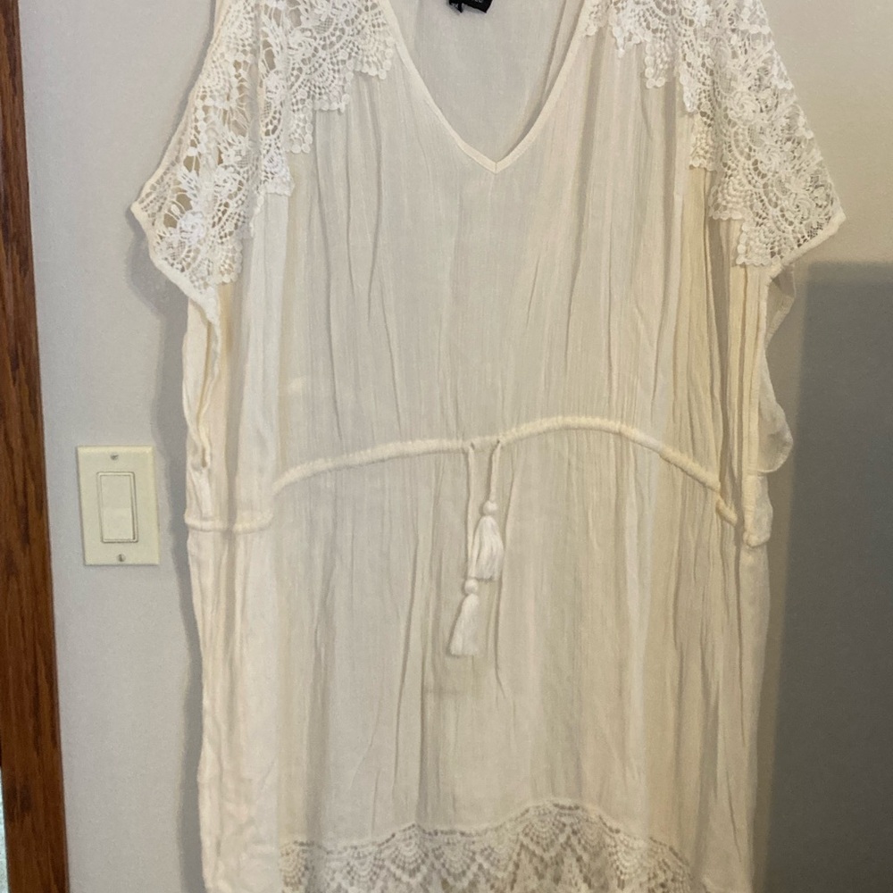 White Lace Trim Tunic Top Swim Coverup